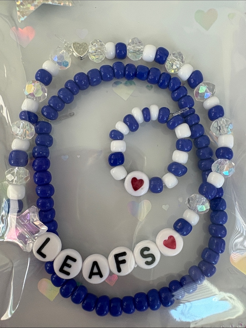 LEAFS Beaded bracelet& Ring Set - Blue and White